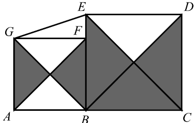 36. Considera a figura, onde: [ABFG] é um quadrado de área 36; [BCDE] é um quadrado de área 64; F é um ponto do segmento de reta [BE]. a) Qual é a área total das zonas sombreadas da figura?