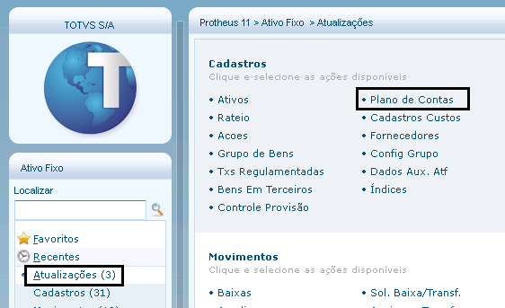 1- Plano de Contas Entrar no Módulo do Protheus -