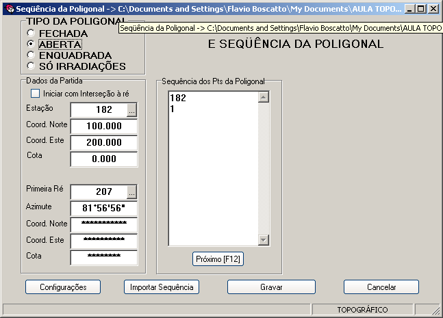 8 3.3.3 Partidas 3.3.3.1 Poligonal Aberta No menu PARTIDAS, são configuradas as informações para o processamento, existem duas opções para as poligonais abertas, ou por duas coordenadas conhecidas ou