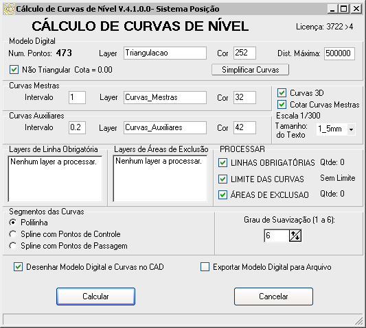 16 Figura 20: Tela de interpolação de curvas de nível Na tela de interpolação de curva de nível alguns detalhes devem ser analisados, primeiramente os layers que serão criados, a interpolação irá