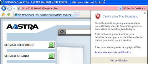 Exemplo: Internet Explorer 7 Seleccione a opção Prosseguir para o Web site (não recomendado) ou