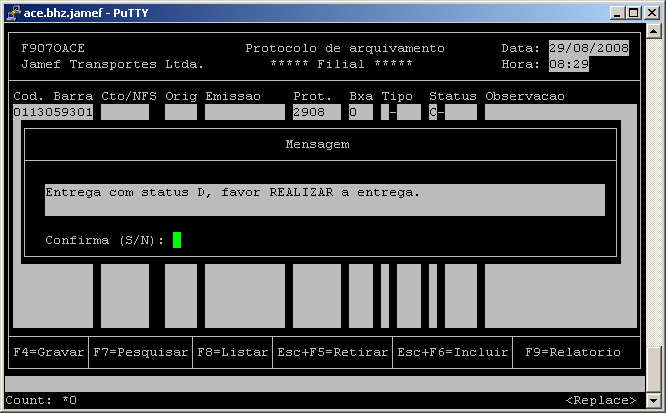 3.2.2- Mensagem Documento inválido ou não existe Mensagem a ser apresentada quando o documento não existir na base de dados. 3.2.3 Mensagem Status de Entrega NÃO realizado Mensagem a ser