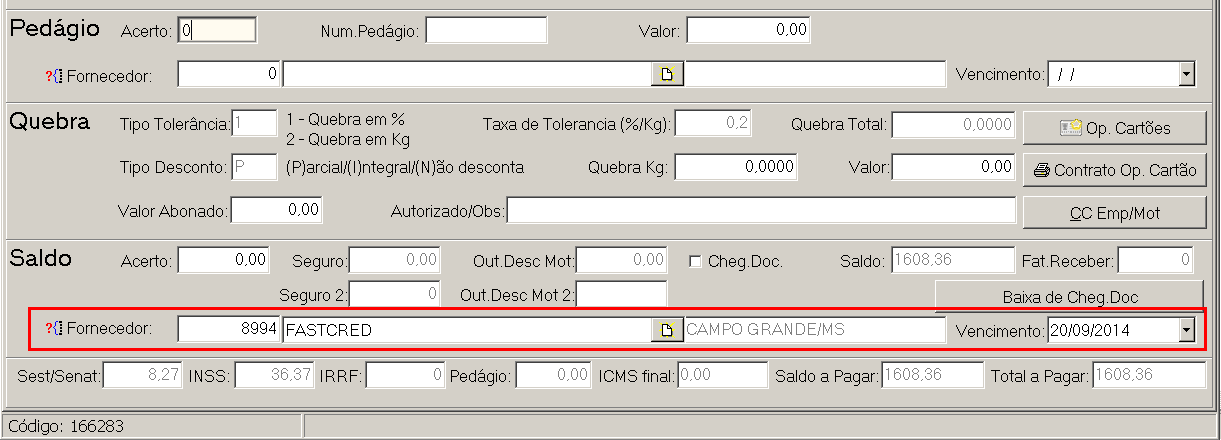 Após a mensagem de confirmação do Carregamento de Frete (CTRC) o SAT irá realizar a programação do pagamento do Adiantamento e Pedágio (se houver) e do Saldo Motorista conforme imagem a