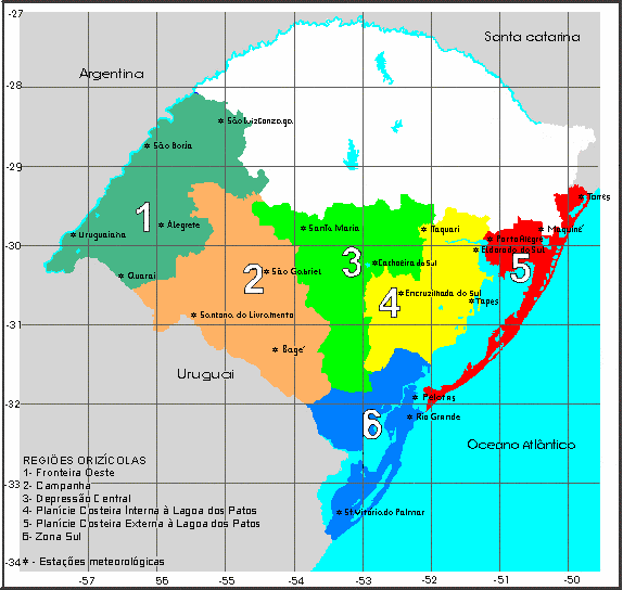 Figura 1. Regiões orizícolas do Estado do Rio Grande do Sul (Fonte: Carmona, 2001).