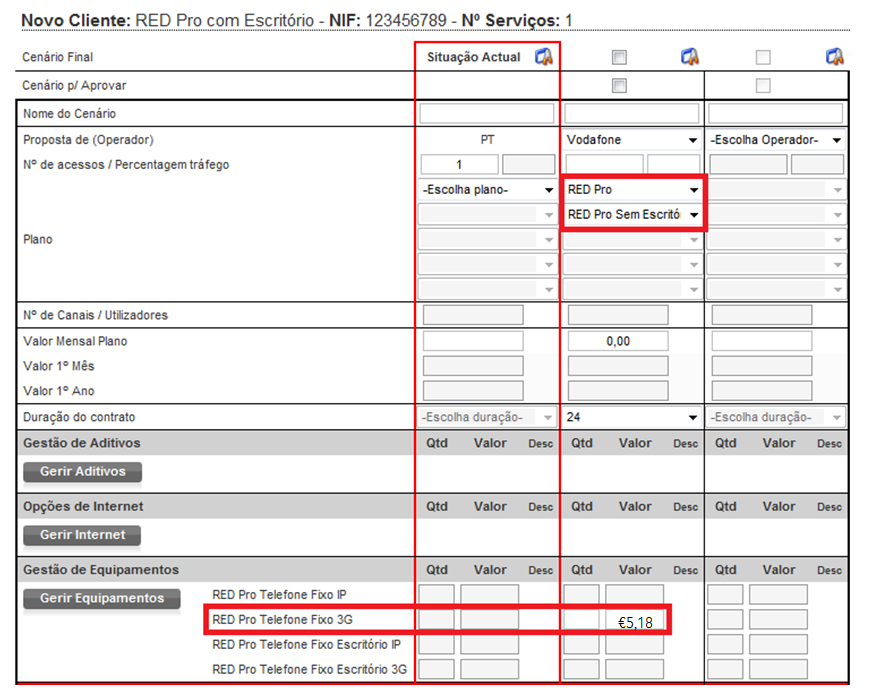 Em caso de seleccionar RED Pro sem opção Escritório, em que o valor mensal não é aplicável, apenas é possível escolher Telefones Fixos 3G para os planos RED Pro (não estão disponíveis opções de
