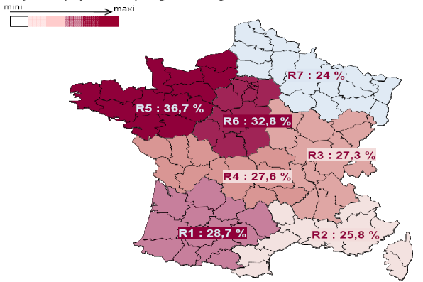 CASO DE ESTUDO NA EUROPA: FRANÇA Cobertura da TV Digital por região, 2008 (% de população) Domicílios equipados