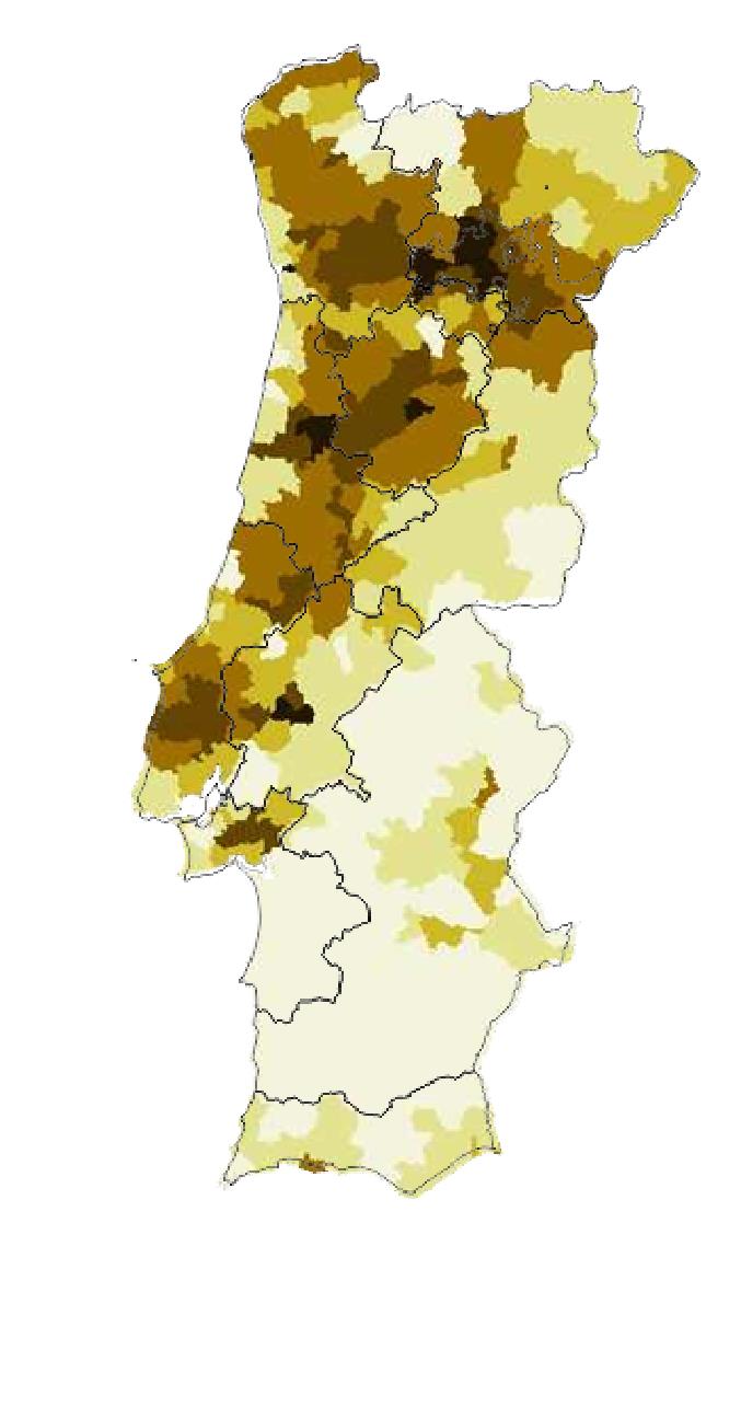 DISTRIBUIÇÃO DA VINHA EM PORTUGAL CONTINENTAL 2001 2016 % DA