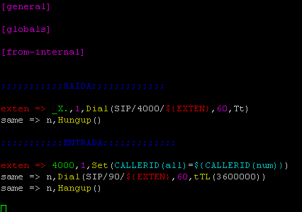 Criado a regra, será necessário fazer uma regra dentro do nosso astererisk, lembrando que estamos utilizando nesse procedimento o asterisk puro. Então entre dentro do: vim /etc/asterisk/extensions.