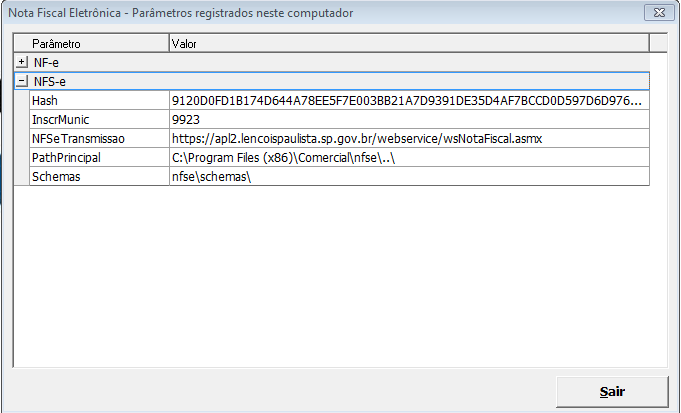 Preencher parâmetros da NFSe no menu Faturamento > Controle de Nota Fiscal Eletrônica : o Hash (chave de acesso gerada no site da prefeitura).