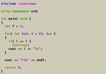 Interrupções com break e continue C++ oferece ainda duas formas para interrupção antecipada de um laço; O comando break, quando utilizado dentro de um laço, interrompe e encerra a sua execução: A