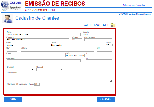 Alteração Ao acessar a alteração será exibida a listagem de todos os registros cadastrados.