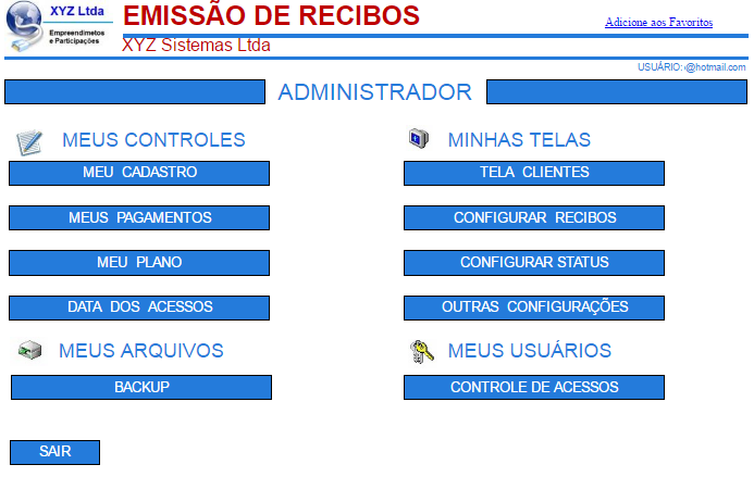 Administrador Meu Cadastro: Para efetuar alterações no Logotipo, Dados cadastrais do usuário e Alteração de Senha.