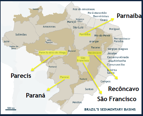 Figura 14 Mapa do Brasil apresentando as bacias sedimentares com potencial para gás em folhelho. Fonte: ANP (20