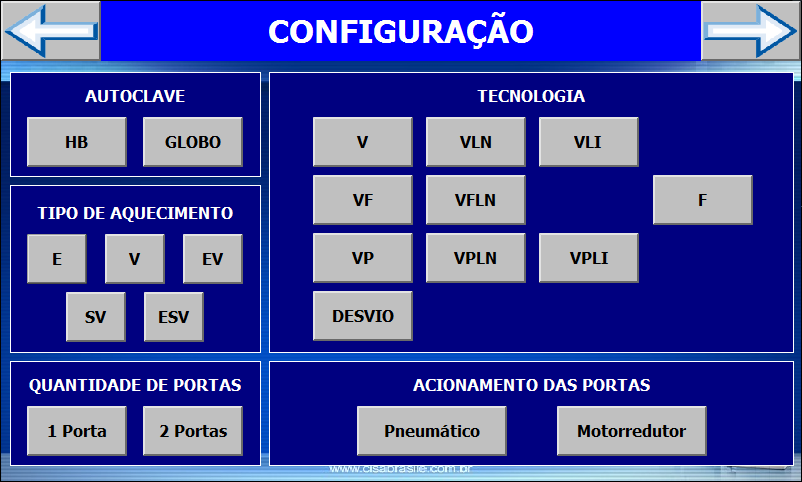 Para pressão, podem ser selecionadas as unidades de milibar (mbar), quilopascal (kpa) ou milímetros de mercúrio (mm Hg). A opção escolhida apresentará seu respectivo botão na coloração verde.