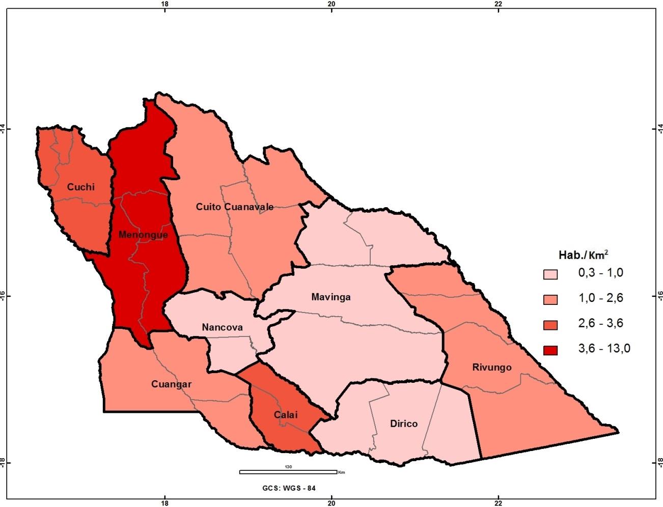 2. DENSIDADE DEMOGRÁFICA Para cada quilómetro quadrado da província do Cuando Cubango residem cerca de 3 habitantes. O gráfico 13.