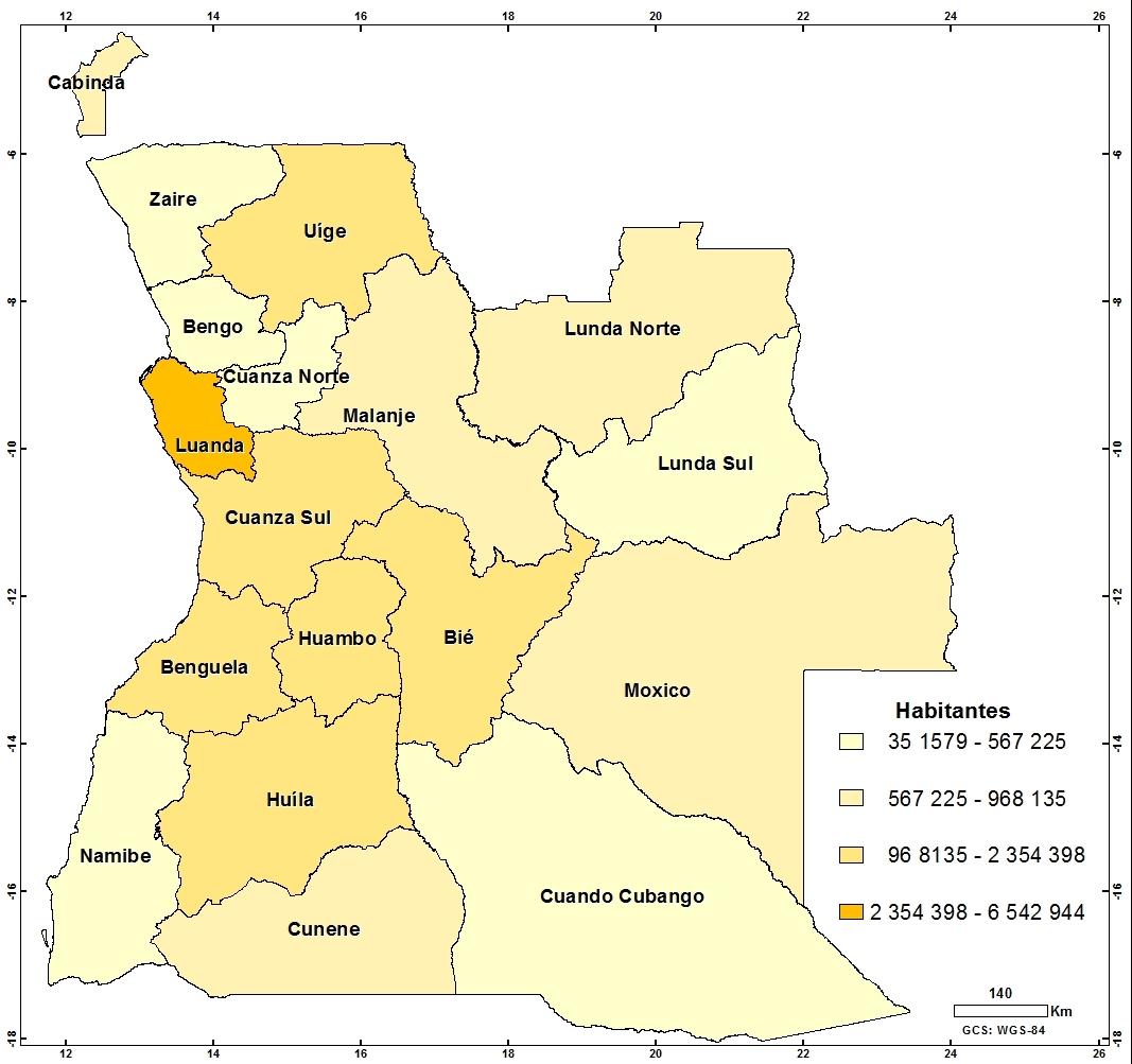Gráfico 0.1 - Distribuição percentual da população residente por província, 2014 Cartograma 0.