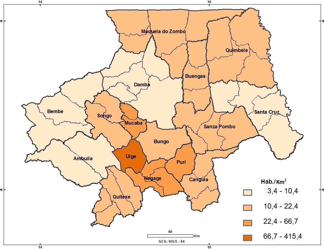 2. DENSIDADE DEMOGRÁFICA Para cada quilómetro quadrado da província do Uíge residem cerca de 23 pessoas. O gráfico 3.