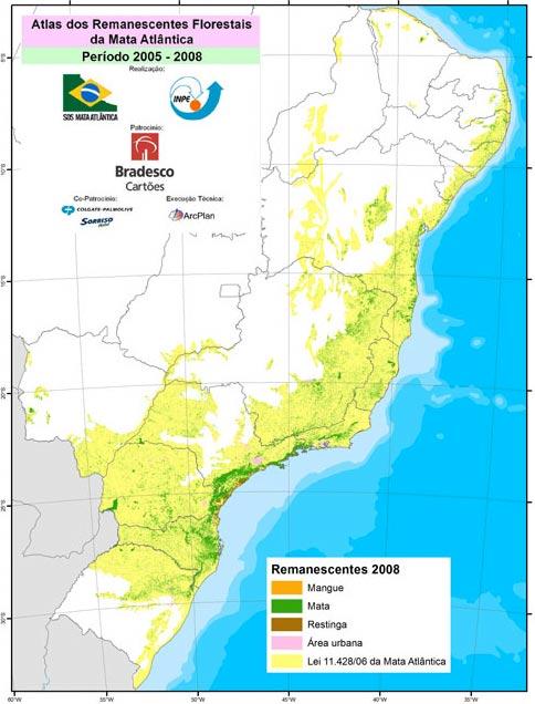 Mata Atlântica Cobertura florestal - 1500 Cobertura florestal - 2005 Pré-colonização Européia 2ª maior floresta tropical da América do Sul ~ 15.000.