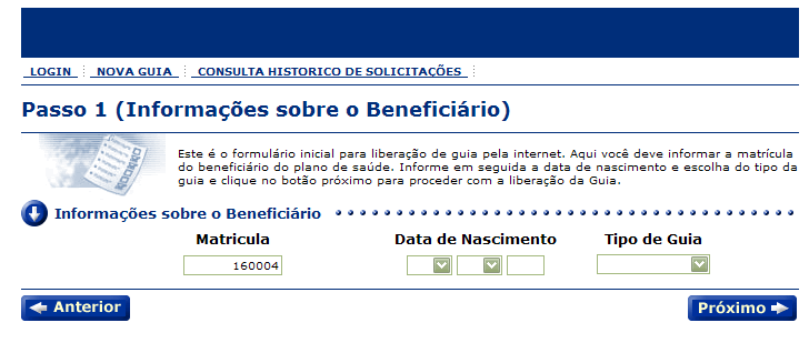 Criando as guias e suas autorizações eletrônicas 1º Passo: Inserir a matricula do plano de saúde do paciente.