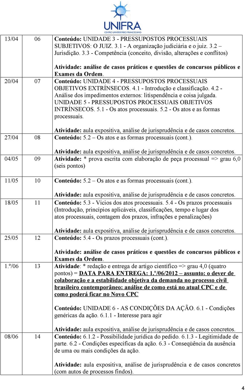 UNIDADE 5 - PRESSUPOSTOS PROCESSUAIS OBJETIVOS INTRÍNSECOS. 5.1 - Os atos processuais. 5.2 - Os atos e as formas processuais. 27/04 08 Conteúdo: 5.2 Os atos e as formas processuais (cont.).