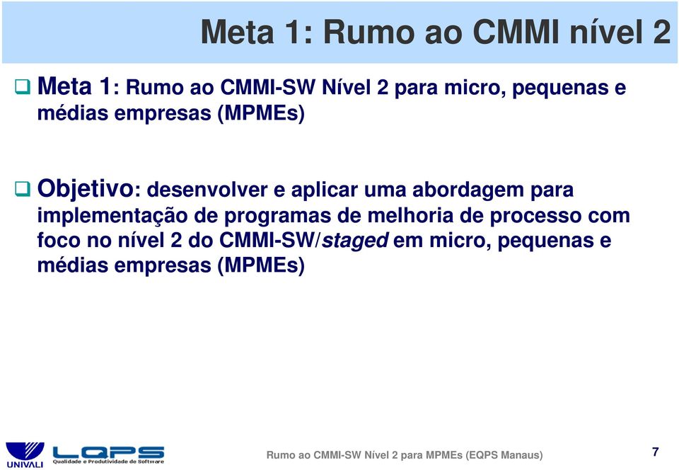 implementação de programas de melhoria de processo com foco no nível 2 do