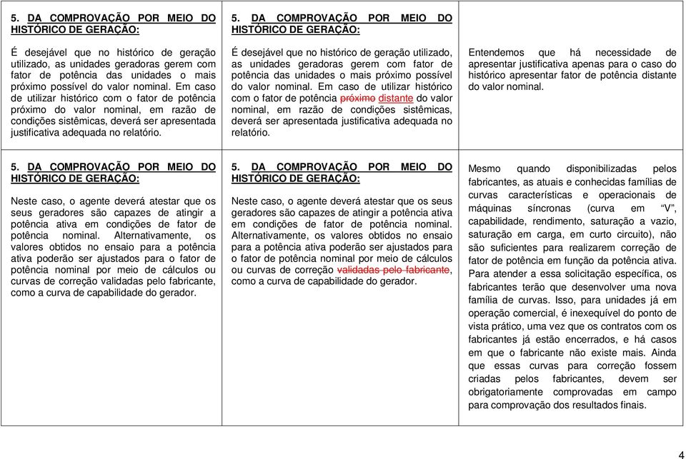 Em caso de utilizar histórico com o fator de potência próximo distante do valor nominal, em razão de condições sistêmicas, deverá ser apresentada justificativa adequada no relatório.