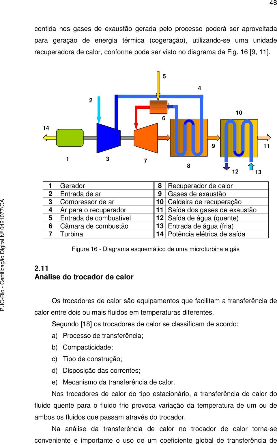 2 5 4 14 6 10 9 11 1 3 7 8 12 13 1 Gerador 8 Recuperador de calor 2 Entrada de ar 9 Gases de exaustão 3 Compressor de ar 10 Caldeira de recuperação 4 Ar para o recuperador 11 Saída dos gases de