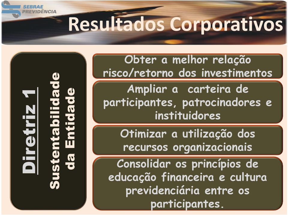 patrocinadores e instituidores Otimizar a utilização dos recursos organizacionais