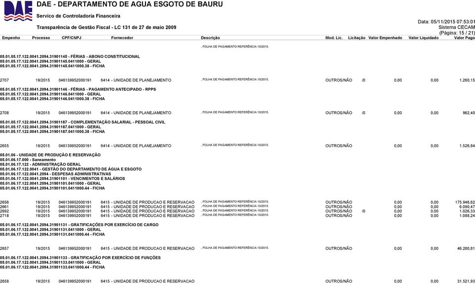 01.05.17.122.0041.2094.31901146 - FÉRIAS - PAGAMENTO ANTECIPADO - RPPS 05.01.05.17.122.0041.2094.31901146.0411000 