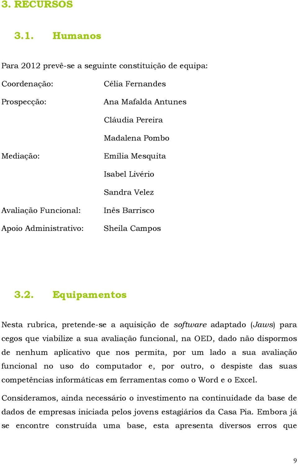 Sandra Velez Avaliação Funcional: Apoio Administrativo: Inês Barrisco Sheila Campos 3.2.
