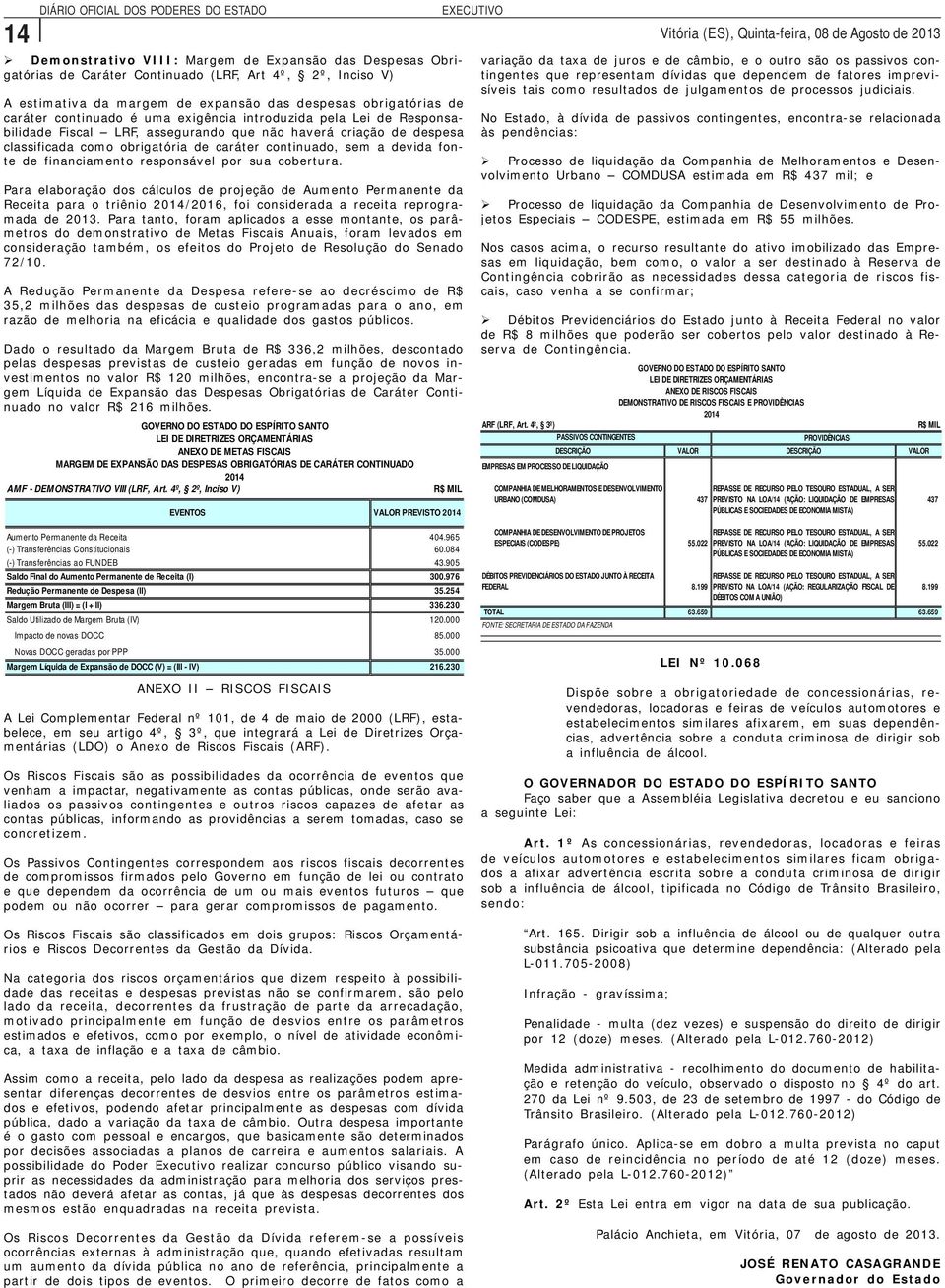 de financiamento responsável por sua cobertura. Para elaboração dos cálculos de projeção de Aumento Permanente da Receita para o triênio /2016, foi considerada a receita reprogramada de 2013.