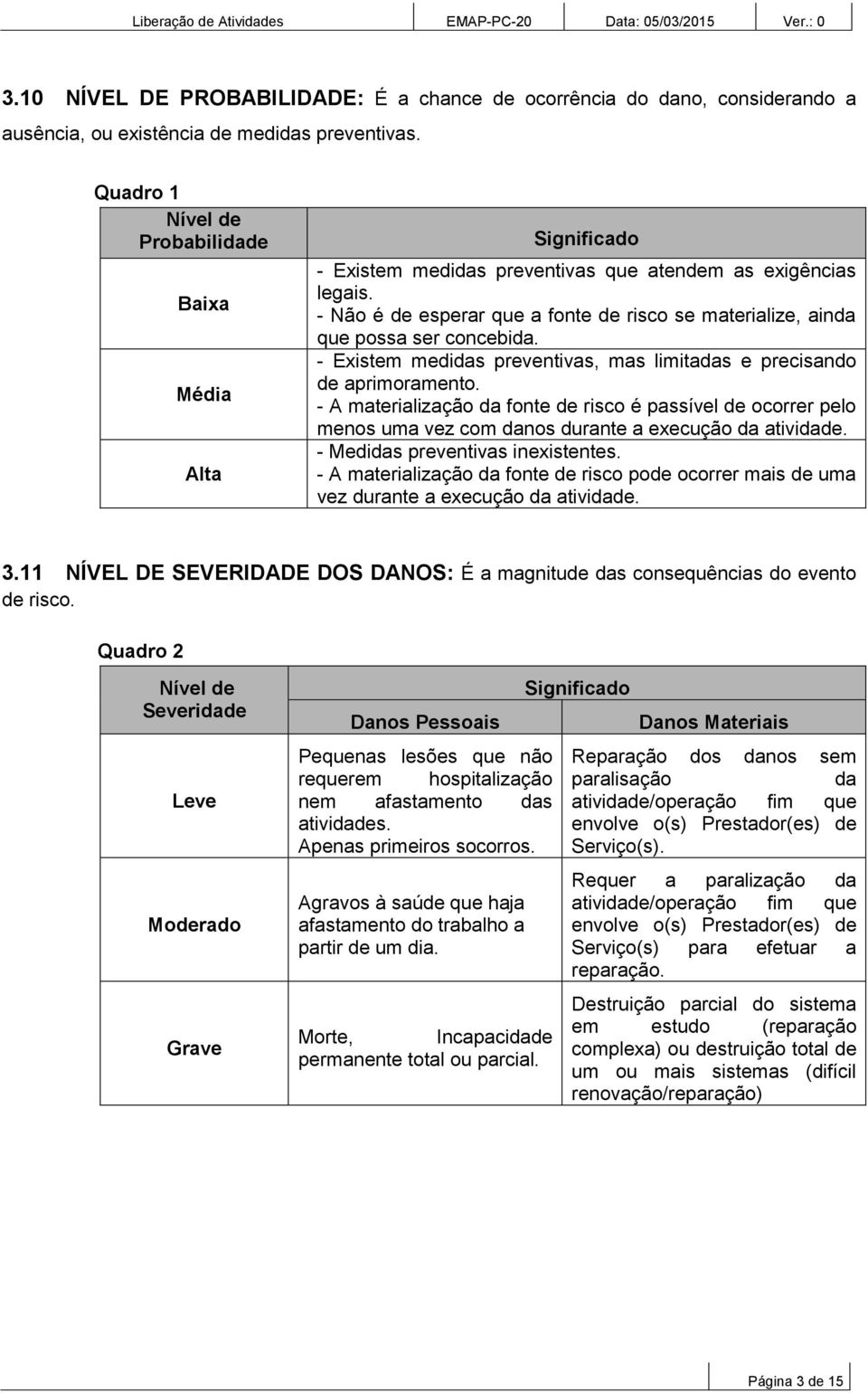 - Não é de esperar que a fonte de risco se materialize, ainda que possa ser concebida. - Existem medidas preventivas, mas limitadas e precisando de aprimoramento.