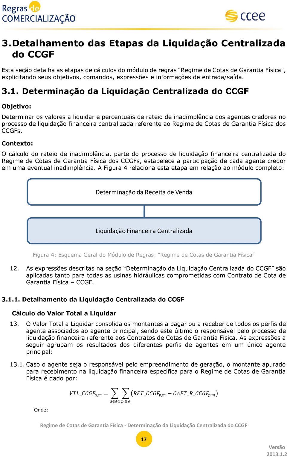 Determinação da Liquidação Centralizada do CCGF Objetivo: Determinar os valores a liquidar e percentuais de rateio de inadimplência dos agentes credores no processo de liquidação financeira