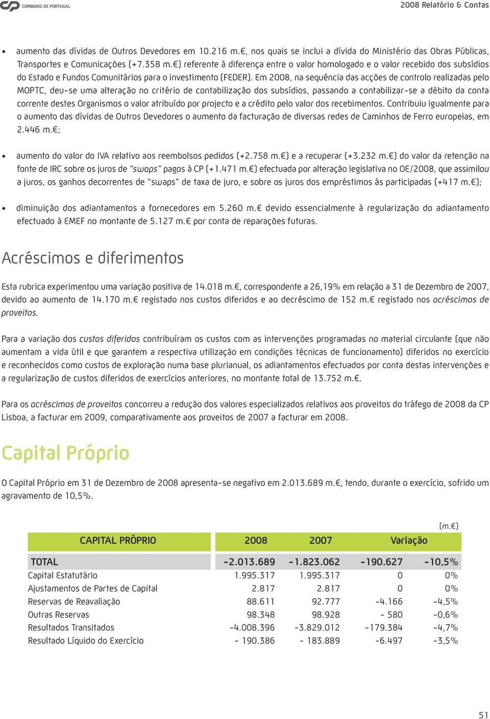 Em 2008, na sequência das acções de controlo realizadas pelo MOPTC, deu-se uma alteração no critério de contabilização dos subsídios, passando a contabilizar-se a débito da conta corrente destes