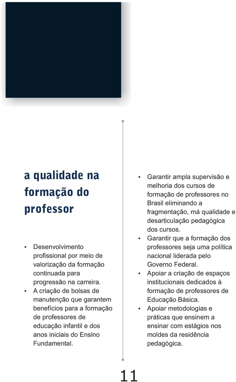 Garantir ampla supervisão e melhoria dos cursos de formação de professores no Brasil eliminando a fragmentação, má qualidade e desarticulação pedagógica dos cursos.
