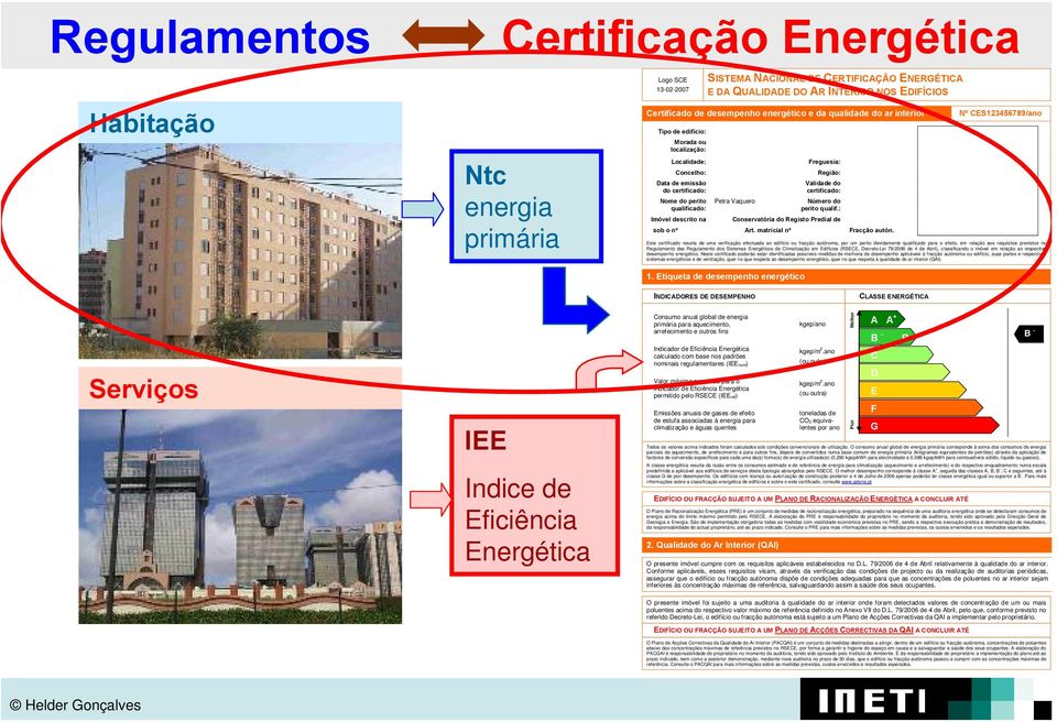 Vaquero Validade do certificado: Número do perito qualif.: Imóvel descrito na Conservatória do Registo Predial de sob o nº Art. matricial nº Fracção autón.