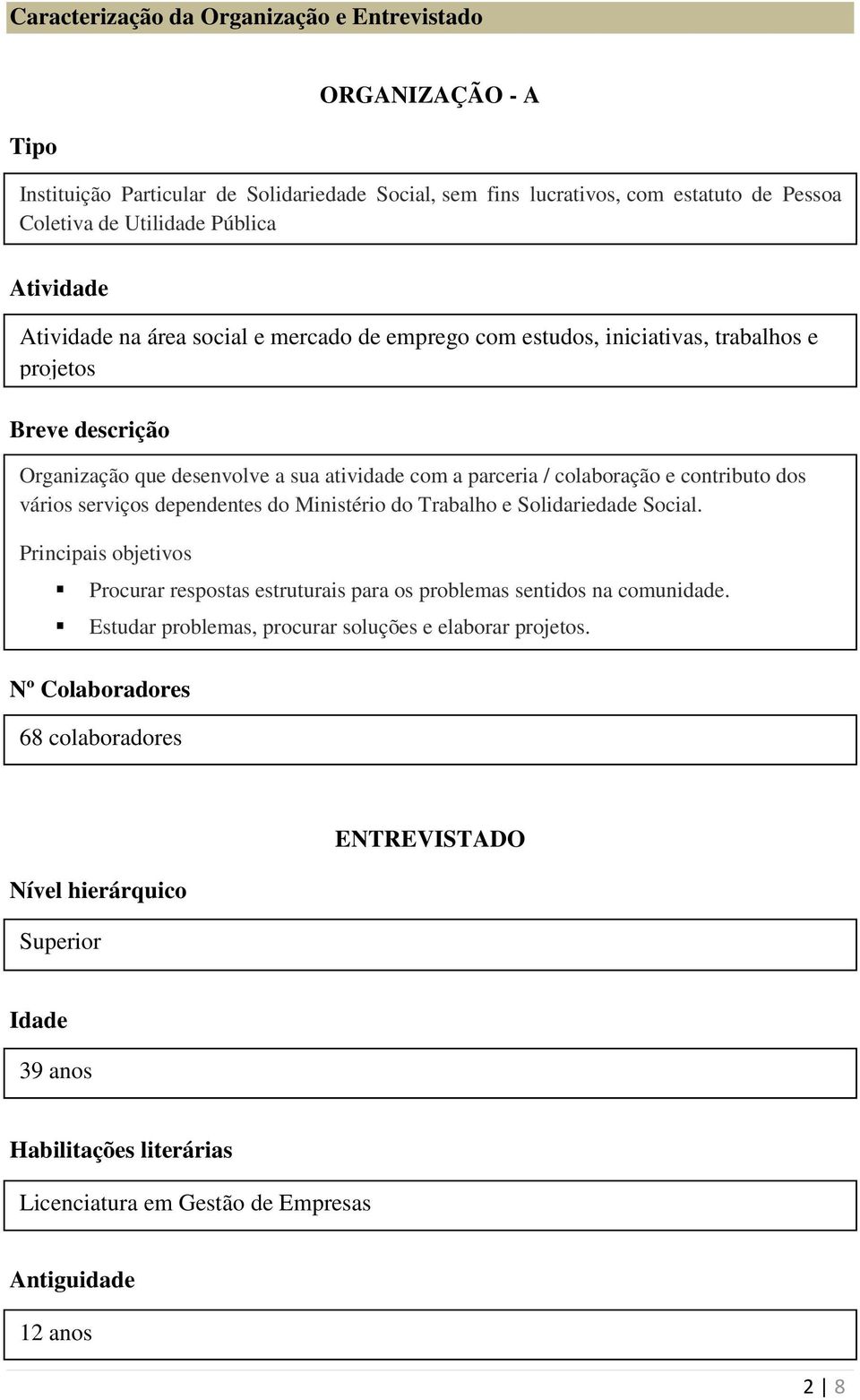 vários serviços dependentes do Ministério do Trabalho e Solidariedade Social. Principais objetivos Procurar respostas estruturais para os problemas sentidos na comunidade.