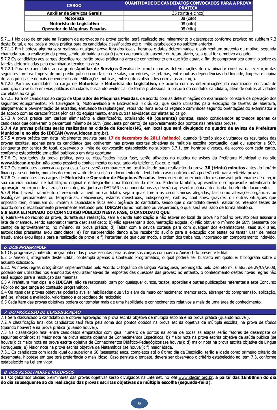 3 deste Edital, e realizada a prova prática para os candidatos classificados até o limite estabelecido no subitem anterior. 5.7.1.