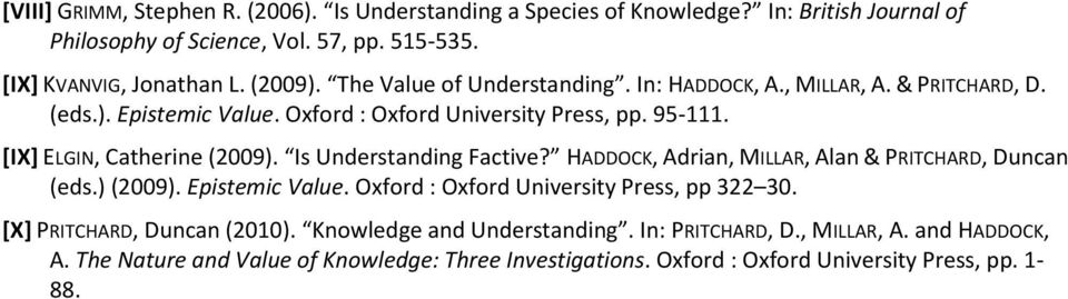 Is Understanding Factive? HADDOCK, Adrian, MILLAR, Alan & PRITCHARD, Duncan (eds.) (2009). Epistemic Value. Oxford : Oxford University Press, pp 322 30.