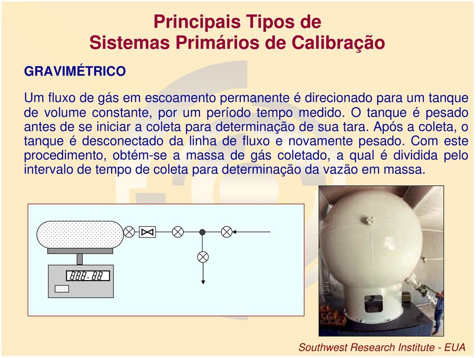 O tanque é pesado antes de se iniciar a coleta para determinação de sua tara.