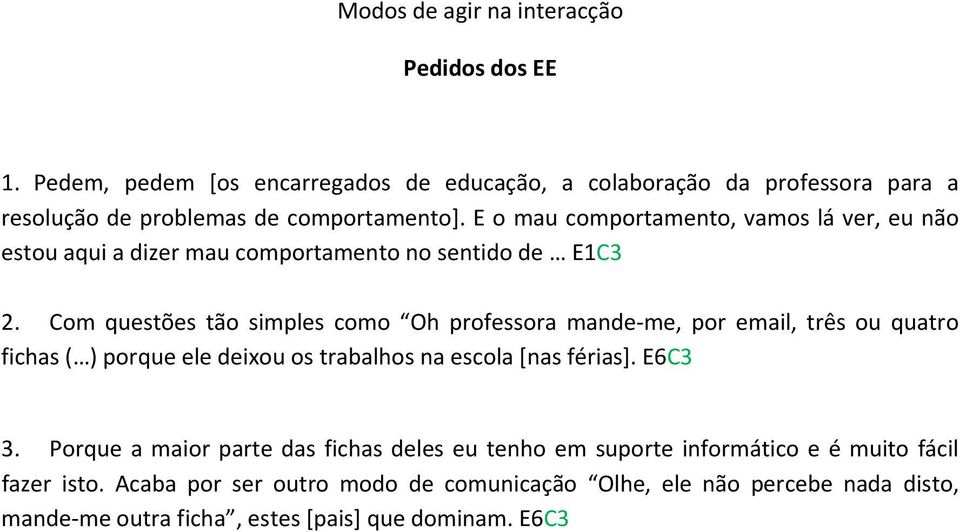 E o mau comportamento, vamos lá ver, eu não estou aqui a dizer mau comportamento no sentido de E1C3 2.