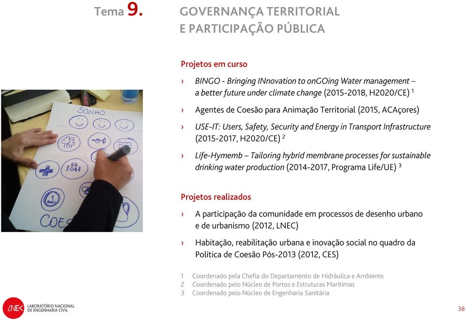 Territorial (2015, ACAçores) USE-IT: Users, Safety, Security and Energy in Transport Infrastructure (2015-2017, H2020/CE) 2 Life-Hymemb Tailoring hybrid membrane processes for sustainable drinking