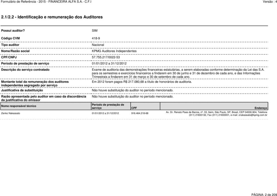 substituição Exame de auditoria das demonstrações financeiras estatutárias, a serem elaboradas conforme determinação da Lei das S.A.