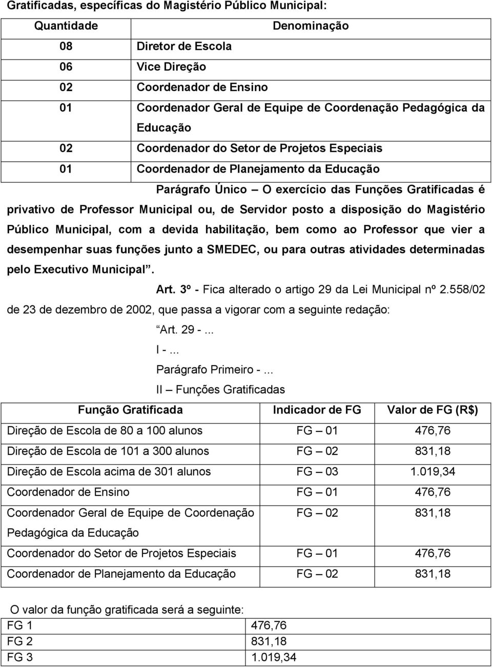 ou, de Servidor posto a disposição do Magistério Público Municipal, com a devida habilitação, bem como ao Professor que vier a desempenhar suas funções junto a SMEDEC, ou para outras atividades