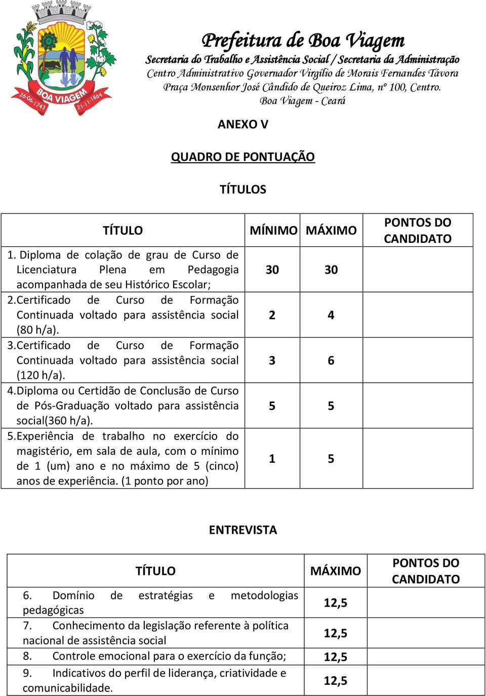 Diploma ou Certidão de Conclusão de Curso de Pós-Graduação voltado para assistência social(360 h/a). 5.