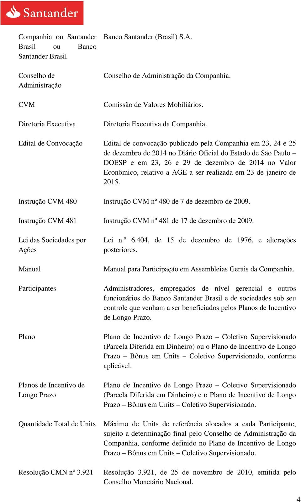 Edital de Convocação Edital de convocação publicado pela Companhia em 23, 24 e 25 de dezembro de 2014 no Diário Oficial do Estado de São Paulo DOESP e em 23, 26 e 29 de dezembro de 2014 no Valor
