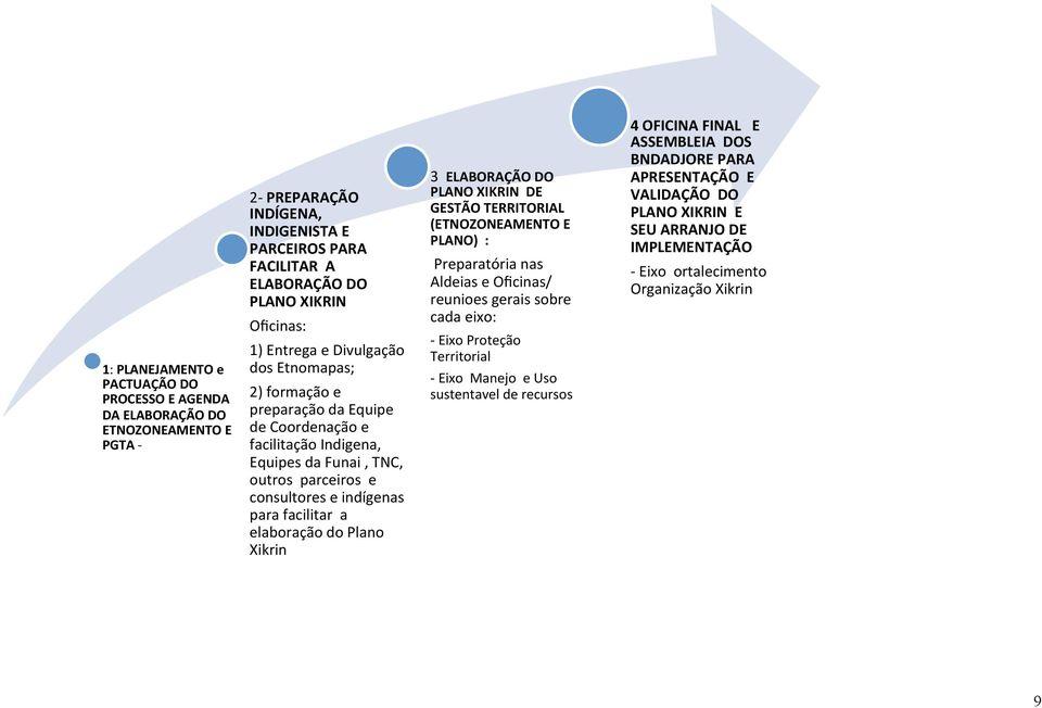 elaboração do Plano Xikrin 3 ELABORAÇÃO DO PLANO XIKRIN DE GESTÃO TERRITORIAL (ETNOZONEAMENTO E PLANO) : Preparatória nas Aldeias e Oficinas/ reunioes gerais sobre cada eixo: - Eixo Proteção