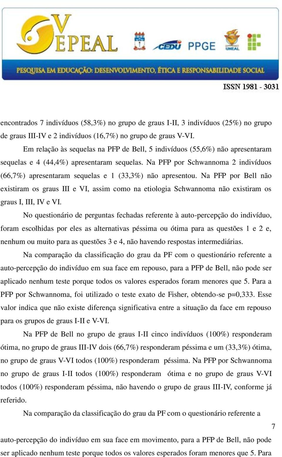 Na PFP por Schwannoma 2 indivíduos (66,7%) apresentaram sequelas e 1 (33,3%) não apresentou.