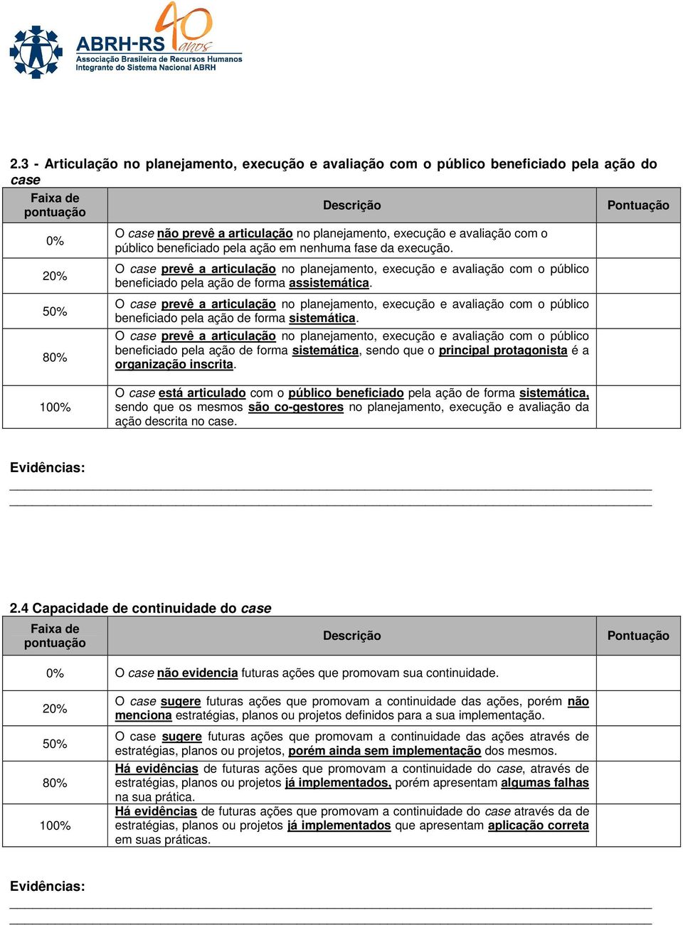 O case prevê a articulação no planejamento, execução e avaliação com o público beneficiado pela ação de forma sistemática.