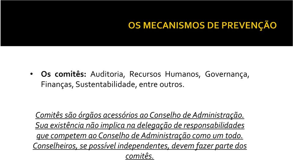 Sua existência não implica na delegação de responsabilidades que competem ao Conselho